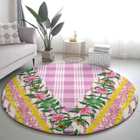 Hawaii Pikake Lokelani Plumeria Lei Round Carpet Pink Palaka Motifs
