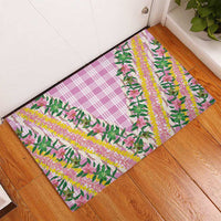 Hawaii Pikake Lokelani Plumeria Lei Rubber Doormat Pink Palaka Motifs