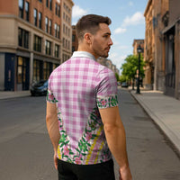 Hawaii Pikake Lokelani Plumeria Lei Zipper Polo Shirt Pink Palaka Motifs