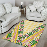 Hawaii Pikake Lokelani Plumeria Lei Area Rug Yellow Palaka Motifs