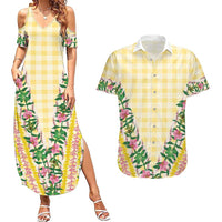 Hawaii Pikake Lokelani Plumeria Lei Couples Matching Summer Maxi Dress and Hawaiian Shirt Yellow Palaka Motifs LT05 Yellow - Polynesian Pride