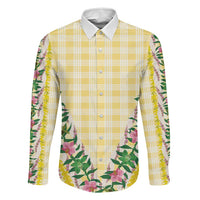 Hawaii Pikake Lokelani Plumeria Lei Family Matching Off The Shoulder Long Sleeve Dress and Hawaiian Shirt Yellow Palaka Motifs LT05 Dad's Shirt - Long Sleeve Yellow - Polynesian Pride