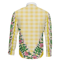 Hawaii Pikake Lokelani Plumeria Lei Family Matching Short Sleeve Bodycon Dress and Hawaiian Shirt Yellow Palaka Motifs LT05 - Polynesian Pride
