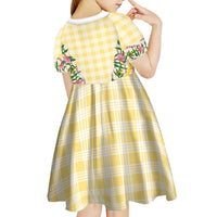 Hawaii Pikake Lokelani Plumeria Lei Kid Short Sleeve Dress Yellow Palaka Motifs