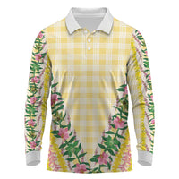 Hawaii Pikake Lokelani Plumeria Lei Long Sleeve Polo Shirt Yellow Palaka Motifs