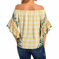 Hawaii Pikake Lokelani Plumeria Lei Off Shoulder Wrap Waist Top Yellow Palaka Motifs LT05 - Polynesian Pride