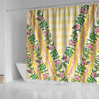 Hawaii Pikake Lokelani Plumeria Lei Shower Curtain Yellow Palaka Motifs