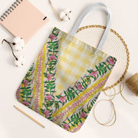 Hawaii Pikake Lokelani Plumeria Lei Tote Bag Yellow Palaka Motifs