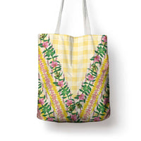 Hawaii Pikake Lokelani Plumeria Lei Tote Bag Yellow Palaka Motifs
