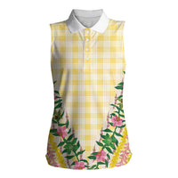 Hawaii Pikake Lokelani Plumeria Lei Women Sleeveless Polo Shirt Yellow Palaka Motifs LT05 Female Yellow - Polynesian Pride