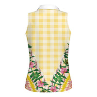 Hawaii Pikake Lokelani Plumeria Lei Women Sleeveless Polo Shirt Yellow Palaka Motifs LT05 - Polynesian Pride
