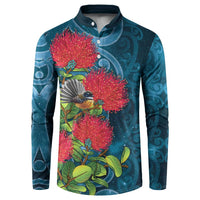 New Zealand Matariki Piwakawaka Button Sweatshirt Maori Koru With Pohutukawa Flowers