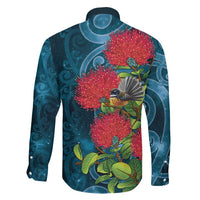 New Zealand Matariki Piwakawaka Family Matching Long Sleeve Bodycon Dress and Hawaiian Shirt Maori Koru With Pohutukawa Flowers LT05 - Polynesian Pride