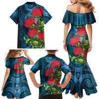 New Zealand Matariki Piwakawaka Family Matching Mermaid Dress and Hawaiian Shirt Maori Koru With Pohutukawa Flowers LT05 - Polynesian Pride
