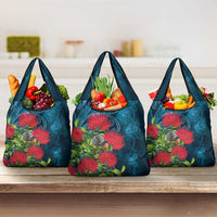 New Zealand Matariki Piwakawaka Grocery Bag Maori Koru With Pohutukawa Flowers