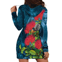 New Zealand Matariki Piwakawaka Hoodie Dress Maori Koru With Pohutukawa Flowers LT05 - Polynesian Pride