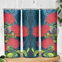 New Zealand Matariki Piwakawaka Skinny Tumbler Maori Koru With Pohutukawa Flowers LT05 - Polynesian Pride