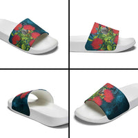 New Zealand Matariki Piwakawaka Slide Sandals Maori Koru With Pohutukawa Flowers LT05 - Polynesian Pride