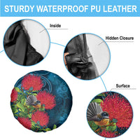 New Zealand Matariki Piwakawaka Spare Tire Cover Maori Koru With Pohutukawa Flowers LT05 - Polynesian Pride