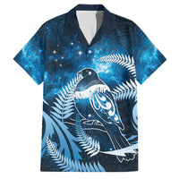 New Zealand Matariki Family Matching Mermaid Dress and Hawaiian Shirt Pigeon Kereru Maori Fern Art LT05 Dad's Shirt - Short Sleeve Blue - Polynesian Pride