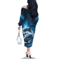 New Zealand Matariki Family Matching Off The Shoulder Long Sleeve Dress and Hawaiian Shirt Pigeon Kereru Maori Fern Art LT05 - Polynesian Pride