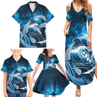 New Zealand Matariki Family Matching Summer Maxi Dress and Hawaiian Shirt Pigeon Kereru Maori Fern Art LT05 - Polynesian Pride