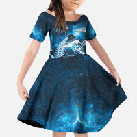 New Zealand Matariki Family Matching Tank Maxi Dress and Hawaiian Shirt Pigeon Kereru Maori Fern Art LT05 Daughter's Dress Blue - Polynesian Pride