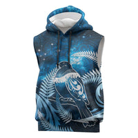 New Zealand Matariki Sleeveless Hoodie Pigeon Kereru Maori Fern Art LT05 Blue - Polynesian Pride
