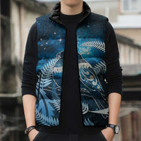 New Zealand Matariki Sleeveless Puffer Jacket Pigeon Kereru Maori Fern Art