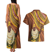 Hawaii King Kamehameha Couples Matching Tank Maxi Dress and Hawaiian Shirt Hawaiian Kakau Pattern With Leis
