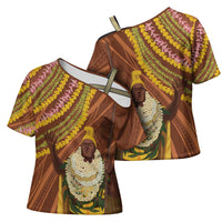Hawaii King Kamehameha Cross Shoulder Shirt Hawaiian Kakau Pattern With Leis