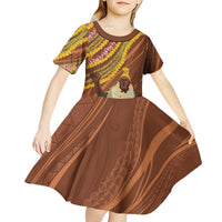 Hawaii King Kamehameha Kid Short Sleeve Dress Hawaiian Kakau Pattern With Leis