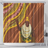 Hawaii King Kamehameha Shower Curtain Hawaiian Kakau Pattern With Leis