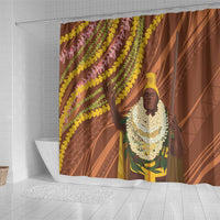 Hawaii King Kamehameha Shower Curtain Hawaiian Kakau Pattern With Leis