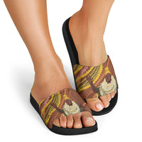 Hawaii King Kamehameha Slide Sandals Hawaiian Kakau Pattern With Leis