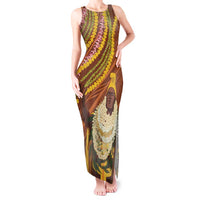 Hawaii King Kamehameha Tank Maxi Dress Hawaiian Kakau Pattern With Leis
