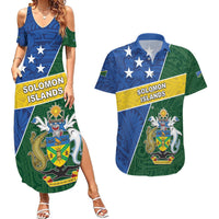Personalised Solomon Islands Independence Day Couples Matching Summer Maxi Dress and Hawaiian Shirt With Coat Of Arms LT05 Green - Polynesian Pride