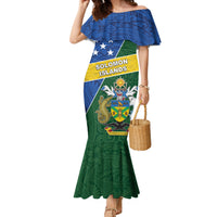 Personalised Solomon Islands Independence Day Family Matching Mermaid Dress and Hawaiian Shirt With Coat Of Arms LT05 Mom's Dress Green - Polynesian Pride