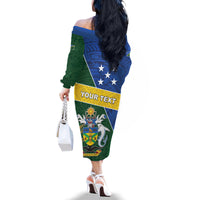 Personalised Solomon Islands Independence Day Family Matching Off The Shoulder Long Sleeve Dress and Hawaiian Shirt With Coat Of Arms LT05 - Polynesian Pride