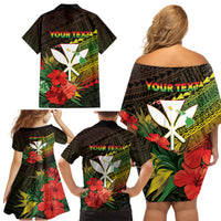 Personalized Hawaii Born and Raised Family Matching Off Shoulder Short Dress and Hawaiian Shirt Kanaka Maoli Flag Day LT05 - Polynesian Pride
