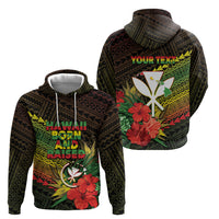 Personalized Hawaii Born and Raised Zip Hoodie Kanaka Maoli Flag Day