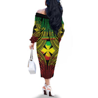 Personalised Wallis and Futuna Territory Day Family Matching Off The Shoulder Long Sleeve Dress and Hawaiian Shirt Polynesian Pattern Simple Style