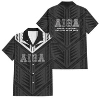 Samoa Aiga Family Matching Off The Shoulder Long Sleeve Dress and Hawaiian Shirt Samoan Tribal Pattern LT05 Dad's Shirt - Short Sleeve Black - Polynesian Pride