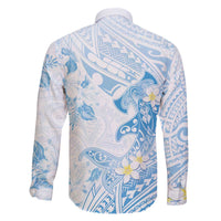 Polynesia Hammerhead Shark Family Matching Off Shoulder Short Dress and Hawaiian Shirt Tropical Flowers Tribal Pattern Blue