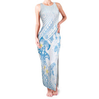 Polynesia Hammerhead Shark Family Matching Tank Maxi Dress and Hawaiian Shirt Tropical Flowers Tribal Pattern Blue