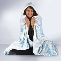 Polynesia Hammerhead Shark Hooded Blanket Tropical Flowers Tribal Pattern Blue