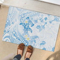 Polynesia Hammerhead Shark Rubber Doormat Tropical Flowers Tribal Pattern Blue