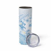 Polynesia Hammerhead Shark Skinny Tumbler Tropical Flowers Tribal Pattern Blue