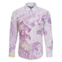 Polynesia Hammerhead Shark Family Matching Off Shoulder Short Dress and Hawaiian Shirt Tropical Flowers Tribal Pattern Lavender