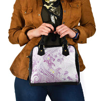 Polynesia Hammerhead Shark Shoulder Handbag Tropical Flowers Tribal Pattern Lavender